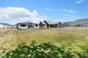 Rear view of property with a mountain view