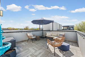 Wooden terrace with outdoor furniture