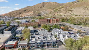 Drone / aerial view of a mountainous background