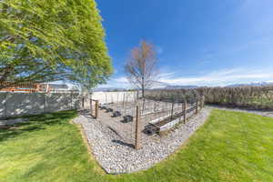 Raised bed garden with each bed having its own water drip system and shut off! Perfect for trying out your green thumb!
