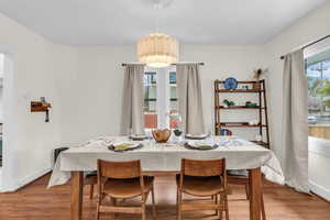 Dining room featuring wood finished floors and healthy amount of natural light