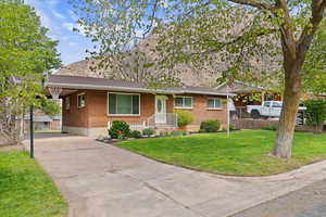 Ranch-style home with brick siding, concrete driveway, and an attached carport