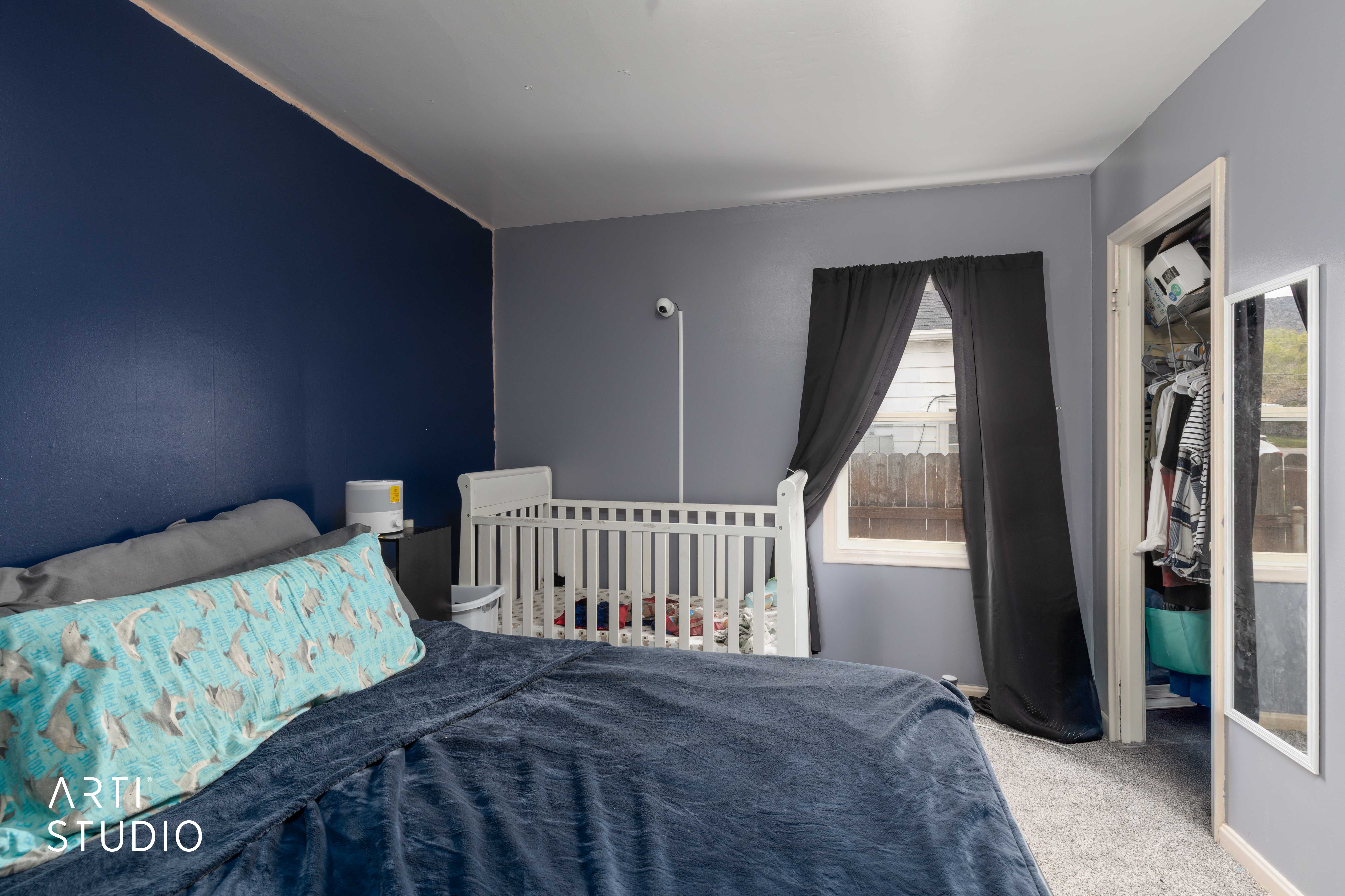 Bedroom with carpet floors