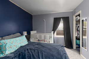 Bedroom with carpet floors