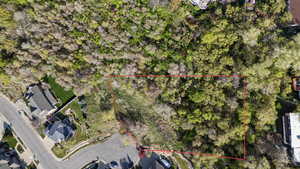 Aerial view of property's location with property boundaries highlighted