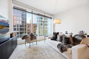Living room featuring a view of city