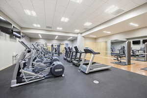 Exercise room featuring a paneled ceiling