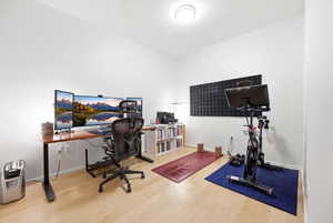 Office space with wood finished floors