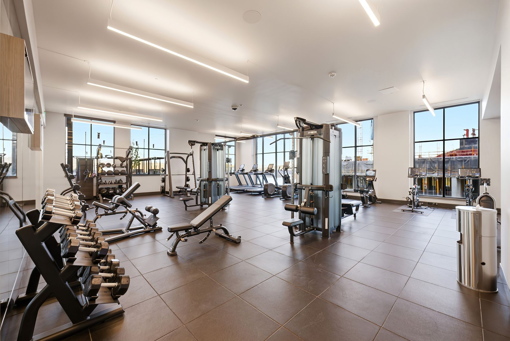 Exercise room with expansive windows
