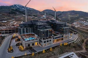 Aerial view at dusk of a mountain view