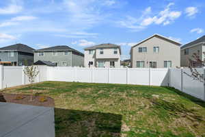 Fenced backyard with a residential view