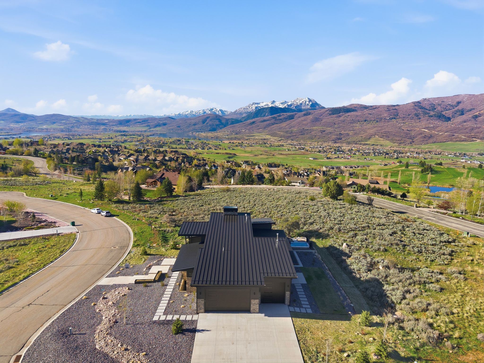 Aerial view of a water and mountain view