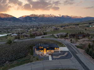 Aerial view at dusk of a mountain view