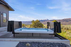 Wooden deck with a mountain view
