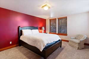 Bedroom with baseboards and carpet