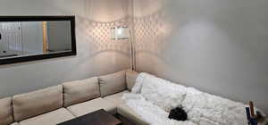 Living area with a textured wall