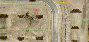 Aerial view of property's location with property parcel outlined