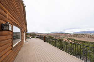 Wooden terrace with a mountain view