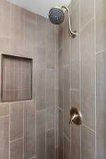 Bathroom view of a tile shower