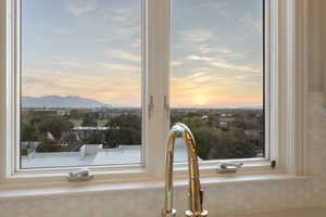 Kitchen view of a mountainous background