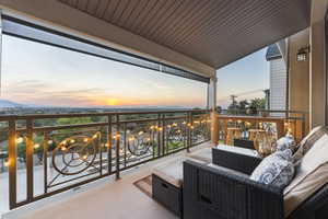 View of balcony at dusk