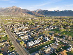 Aerial perspective of suburban area featuring mountains