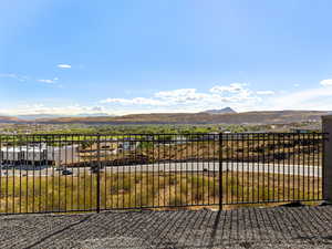 View of patio with a mountain view
