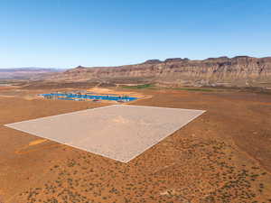 Bird's eye view of mountains and a desert landscape