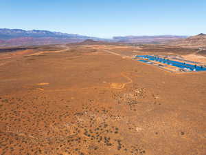 Aerial view of sparsely populated area with mountains