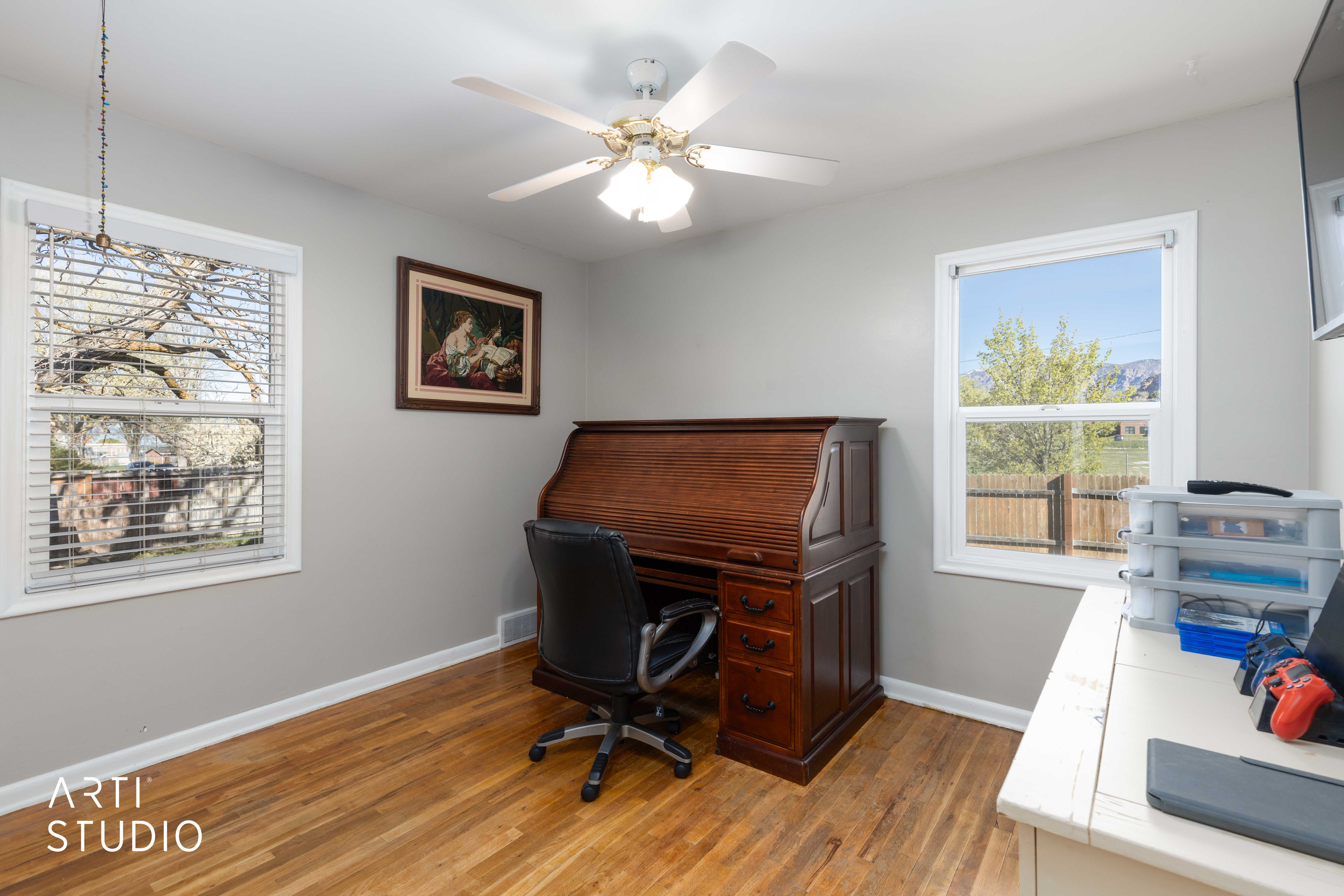 Second main floor bedroom, setup as office