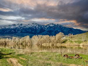 View of mountain background with a large body of water