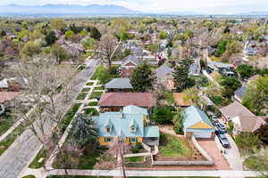 Aerial perspective of suburban area featuring mountains