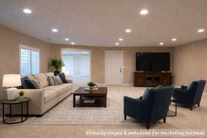 Virtually staged and enhanced for marketing purposes to illustrate potential appearance with carpet installed