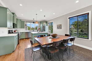 Hardwood hickory floors and lots of can lighting