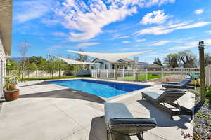 View of pool and patio from the south west corner of the ADU