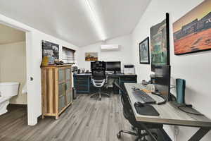 In shop office area with mini split heating and cooling system