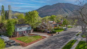 View of mountain background featuring nearby suburban area