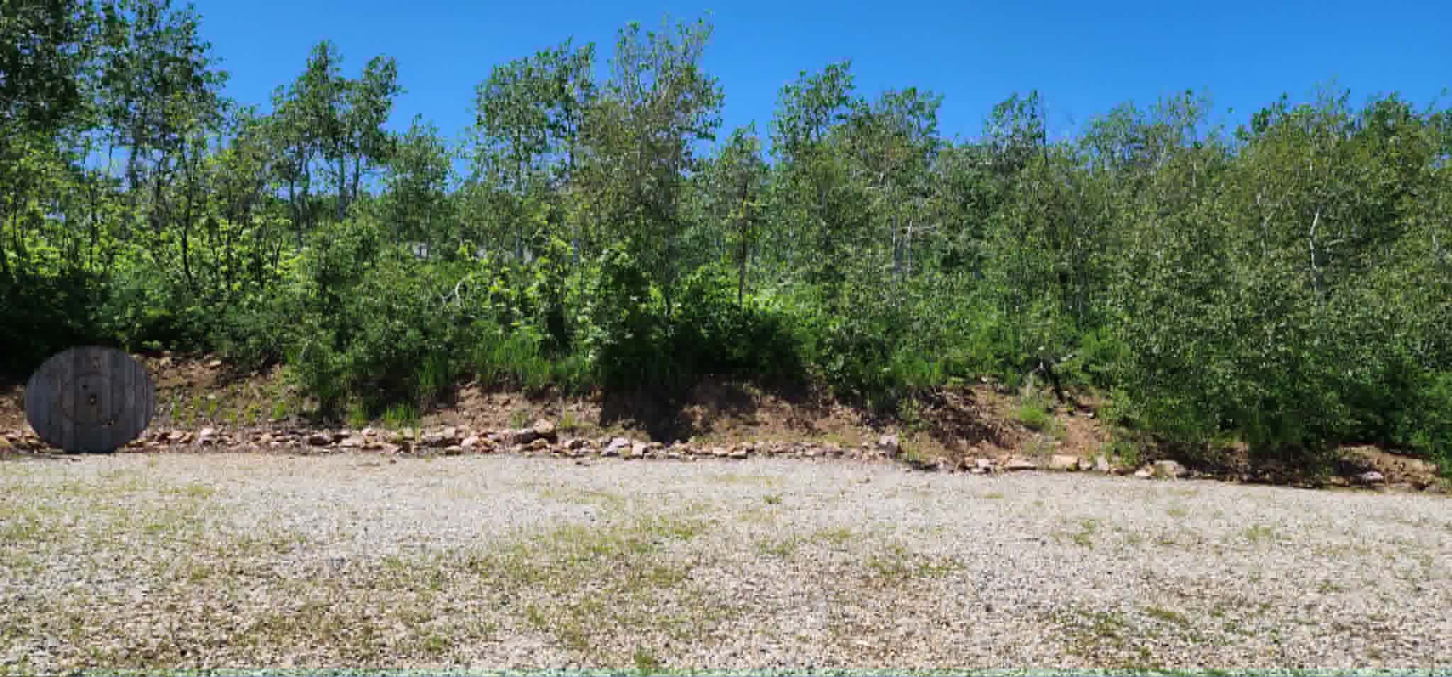Gravel surface with a natural wooded backdrop