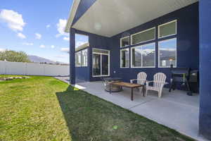 View of patio / terrace with a mountain view and grilling area