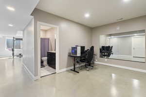 Home office with recessed lighting