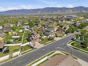 Aerial perspective of suburban area featuring mountains