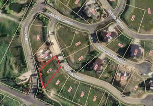 Aerial overview of property's location with property parcel outlined