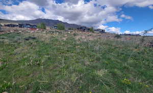 View of mountain background featuring rural landscape