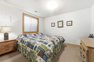 Bedroom with light carpet