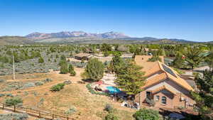Bird's eye view of a mountainous background