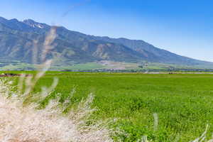 View of mountain background featuring rural landscape and agricultural land