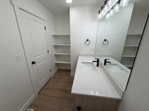 Bathroom with vanity and dark wood finished floors