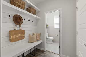 Mudroom with bench and coat rack