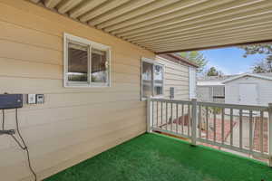 View of patio / terrace with a storage shed