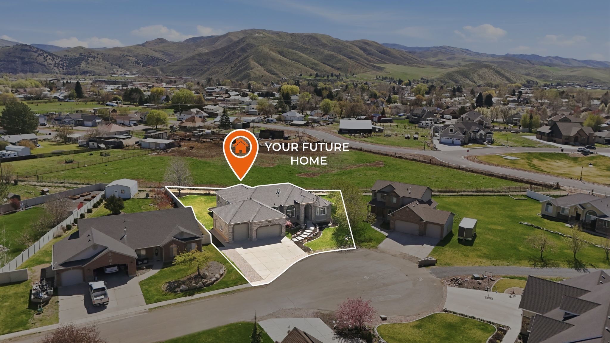 Aerial perspective of suburban area featuring mountains
